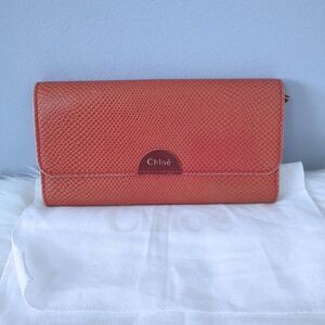 Chloe snake embossed leather flap long wallet w/dusty EUC